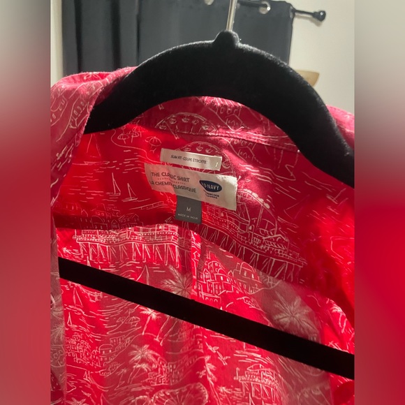 Red old navy button down shirt with designs printed on it - Picture 4 of 4